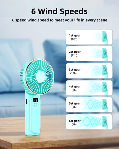 TUNISE Portable Handheld Fan, Portable Fan Rechargeable, 4000mAh, 180° Adjustable, 6 Speed Wind, Display Electricity in Real Time, USB Rechargeable Foldable Fan, Quiet Personal Fan as the Power Bank