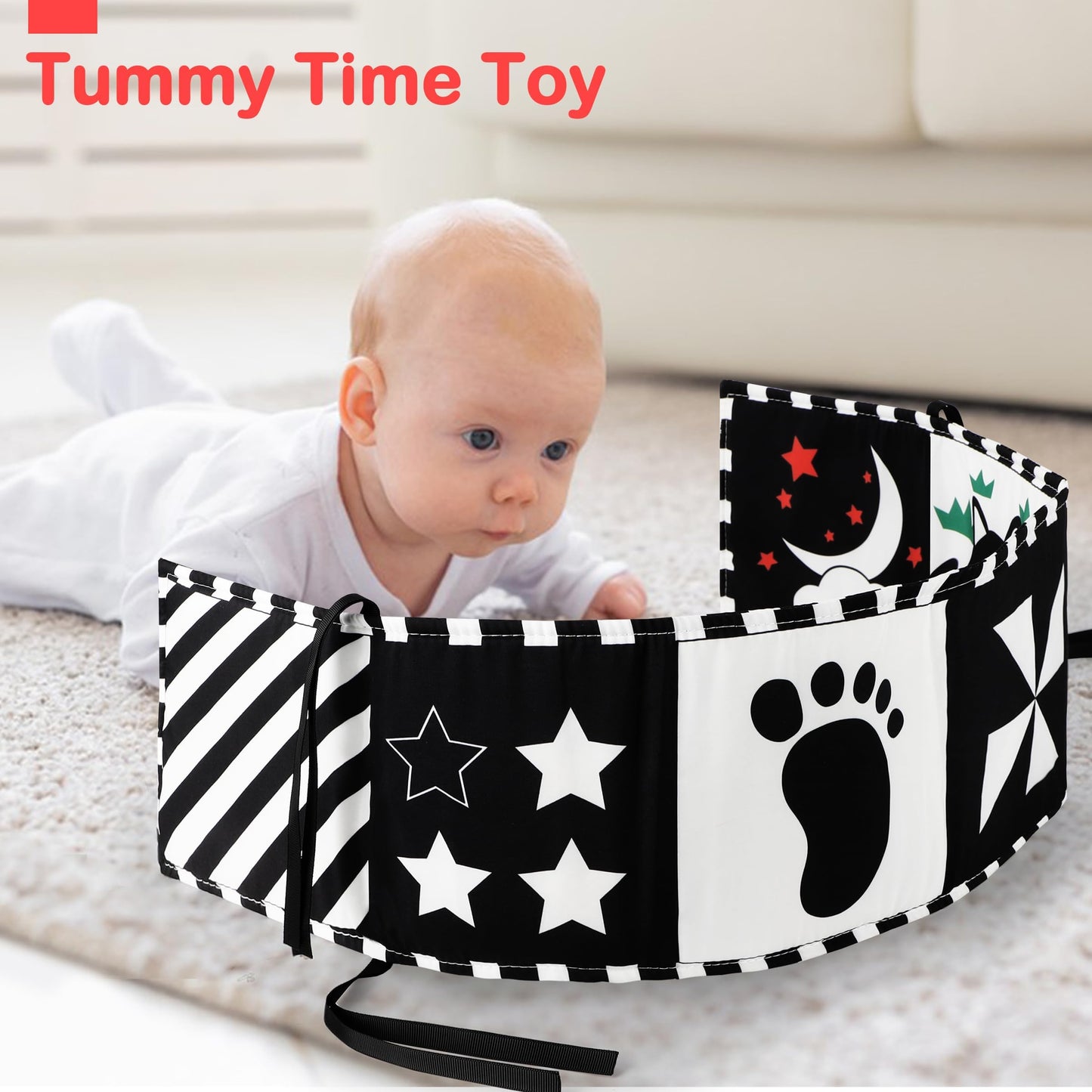 Black and White Baby Toys, High Contrast Newborn Toys 0-3 Months Brain Development, Tummy Time Toys, Soft Baby Book, Infant Sensory Toys 0-6-12 Months Visual Stimulation Montessori Toy Gift