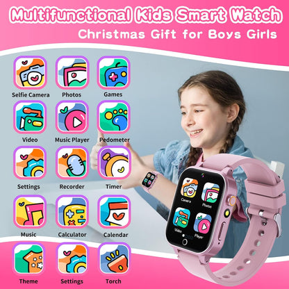 Kids Smart Watch Gift for Girls Age 5-12, 26 Games HD Touch Screen Watches with Video Camera Music Player Pedometer Flashlight 12/24 hr Educational Toys Birthday Gifts for Girls Ages 7 8 9 10