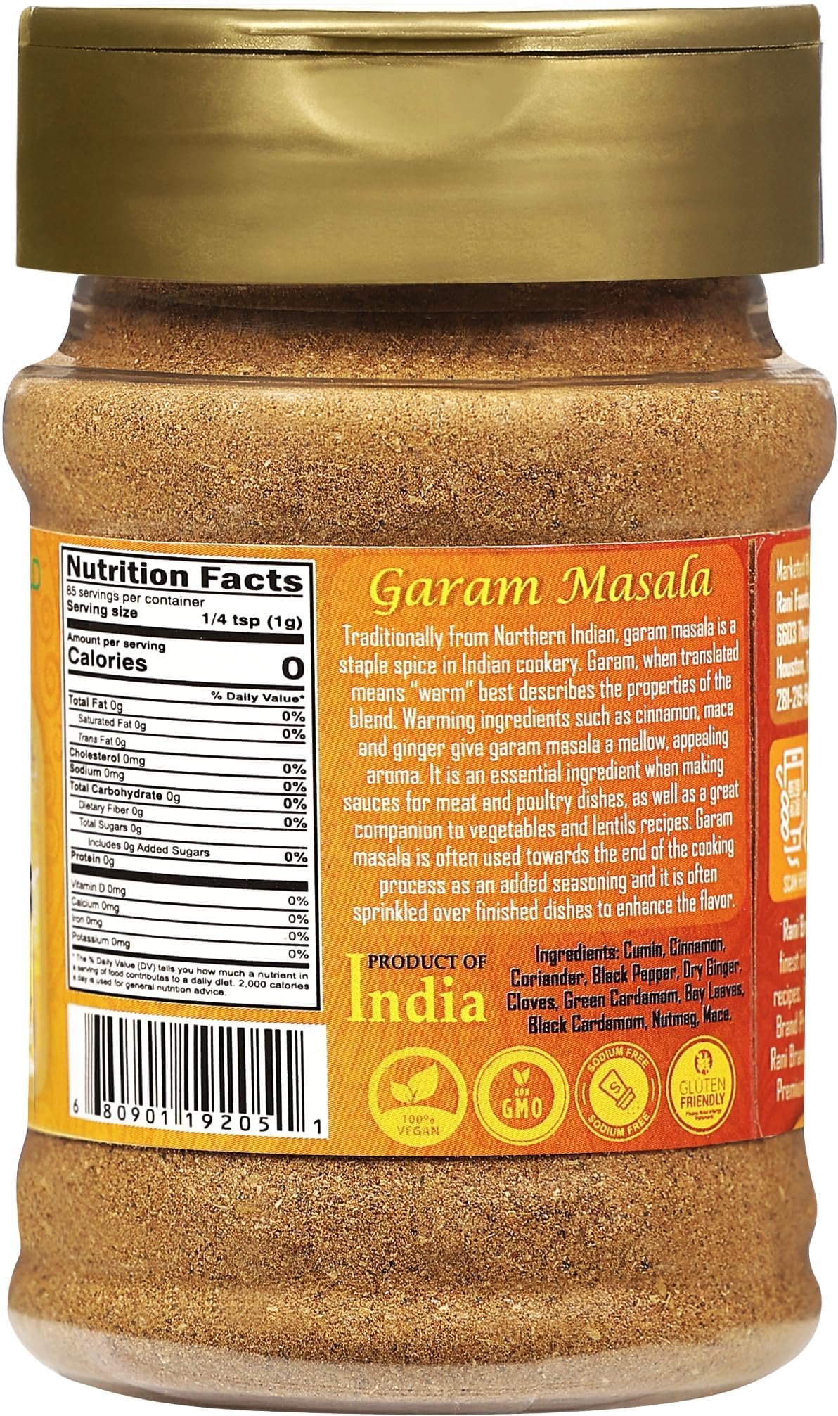 Rani Garam Masala Indian 11-Spice Blend 3oz (85g) PET Jar ~ All Natural, Salt-Free | Vegan | No Colors | Gluten Friendly | NON-GMO| Kosher | Indian Origin