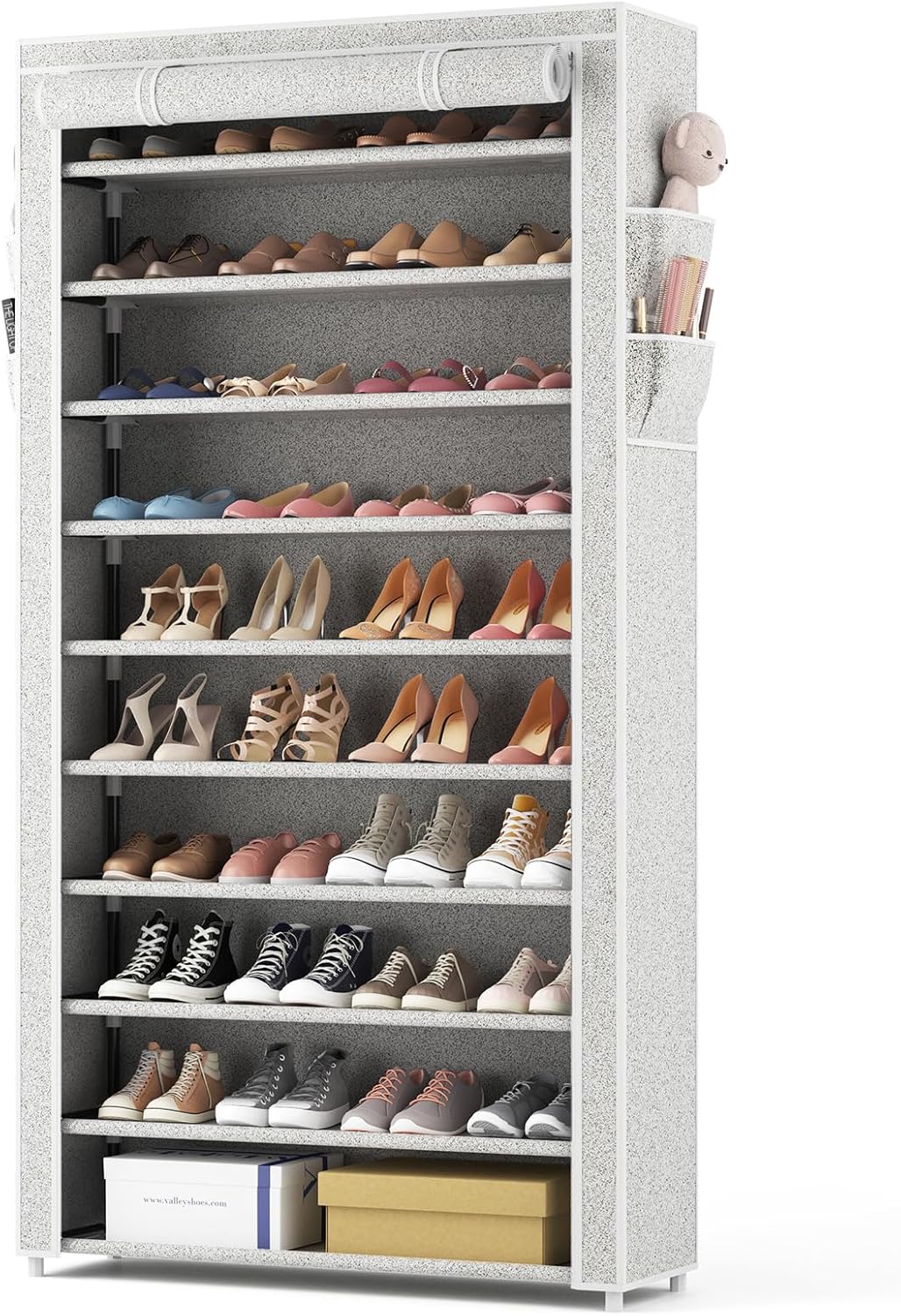 ROJASOP 10 Tier Shoe Rack with Covers Large Capacity Stackable Tall Shoe Shelf Storage for 50-55 Pairs Shoe and Boot, Sturdy Free Standing Shoe Rack Organizer for Closet, Entryway, Bedroom