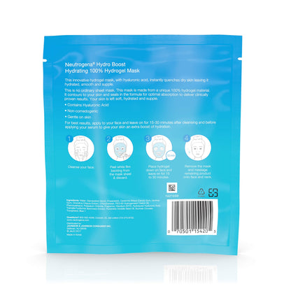 Neutrogena Hydro Boost Moisturizing & Hydrating 100% Hydrogel Sheet Face Mask for Dry Skin with Hyaluronic Acid, Gentle & Non-Comedogenic, 1 Ounce (Pack of 12)