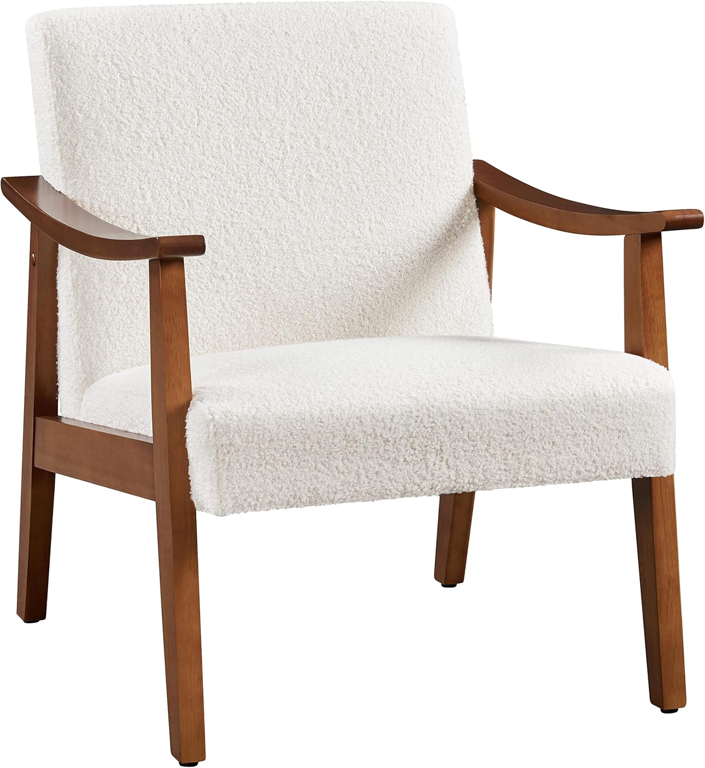 Yaheetech Fabric Accent Chair, Mid-Century Modern Armchair with Solid Wood Legs, Reading Leisure Chair with High Back for Living Room Bedroom Waiting Room,Ivory