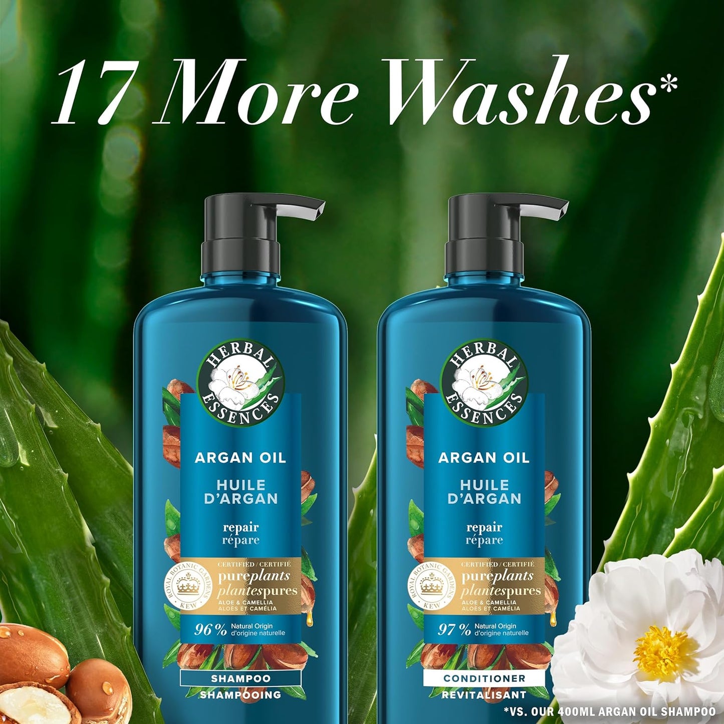 Herbal Essences Argan Oil of Morocco Shampoo & Conditioner Set, Repair & Smooth, Kew Endorsed, Fizzy Citrus Scent, Paraben-Free, Safe for Color-Treated Hair, pH-Balanced, 20.2 Fl Oz Each, 2 Pack