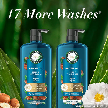 Herbal Essences Argan Oil of Morocco Shampoo & Conditioner Set, Repair & Smooth, Kew Endorsed, Fizzy Citrus Scent, Paraben-Free, Safe for Color-Treated Hair, pH-Balanced, 20.2 Fl Oz Each, 2 Pack