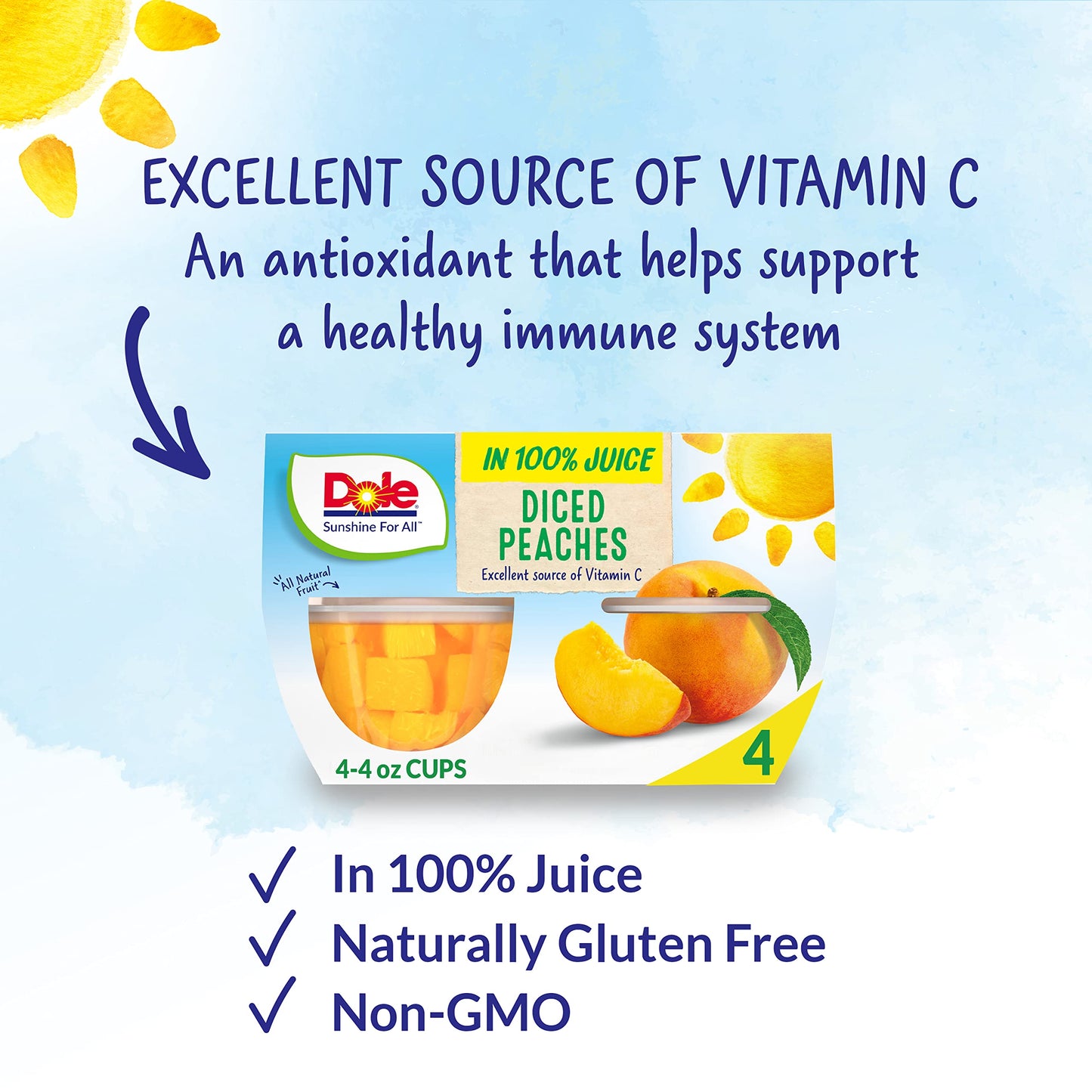 Dole Fruit Bowls Diced Peaches in 100% Juice Snacks, 4oz 12 Total Cups, Gluten & Dairy Free, Bulk Lunch Snacks for Kids & Adults