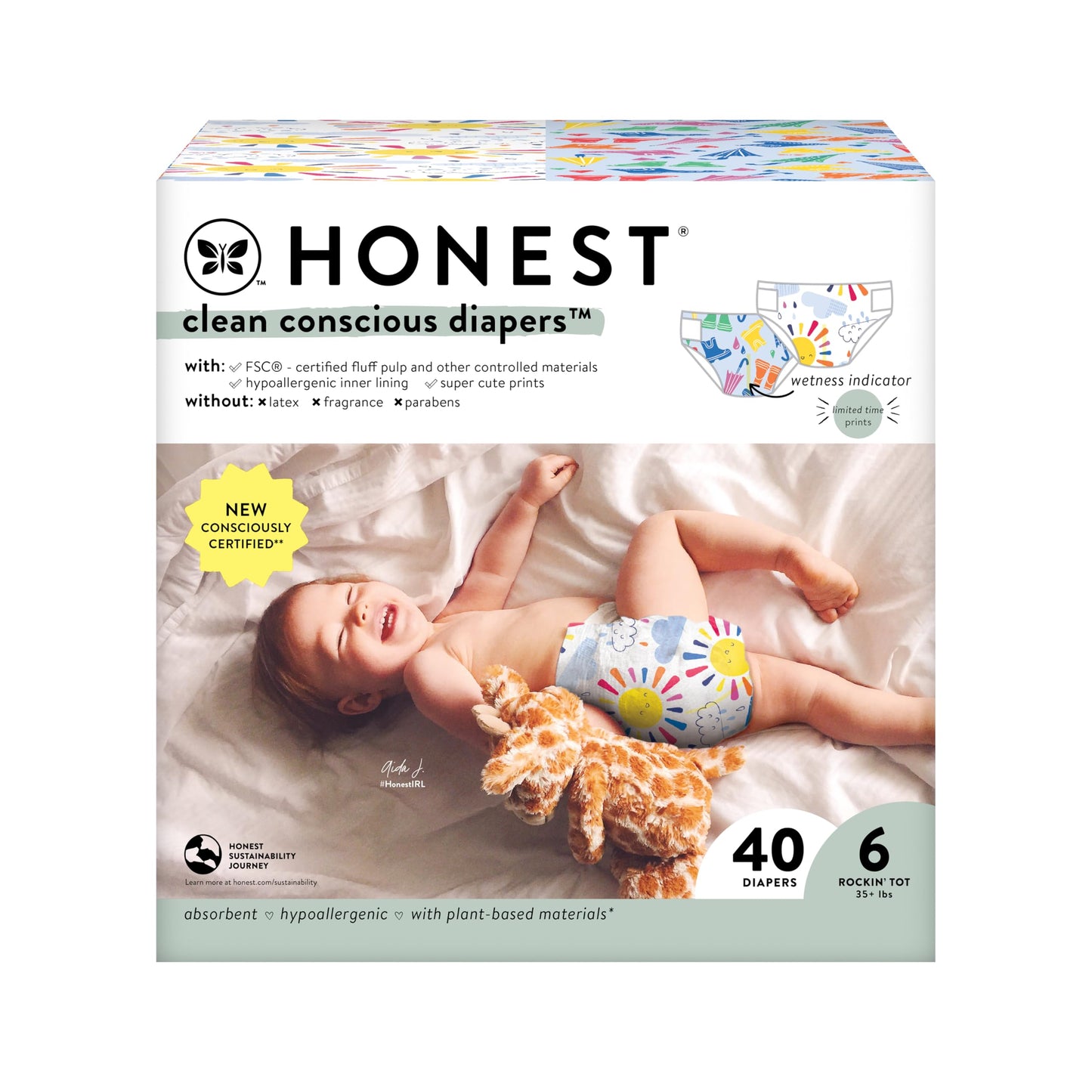 The Honest Company Clean Conscious Diapers | Plant-Based, Sustainable | Above It All + Pandas | Club Box, Size Newborn, 72 Count