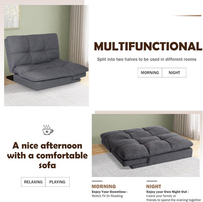 Futon Sofa Bed, Grey Linen Memory Foam Futon Sleeper Sofa Loveseat Convertible Couch Bed for Small Compact Living Spaces,Apartment