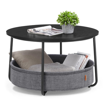 VASAGLE Coffee Table with Storage, Round Center Table for Living Room with Fabric Basket, Modern Style, Metal Frame, Ink Black and Slate Gray ULCT244B56