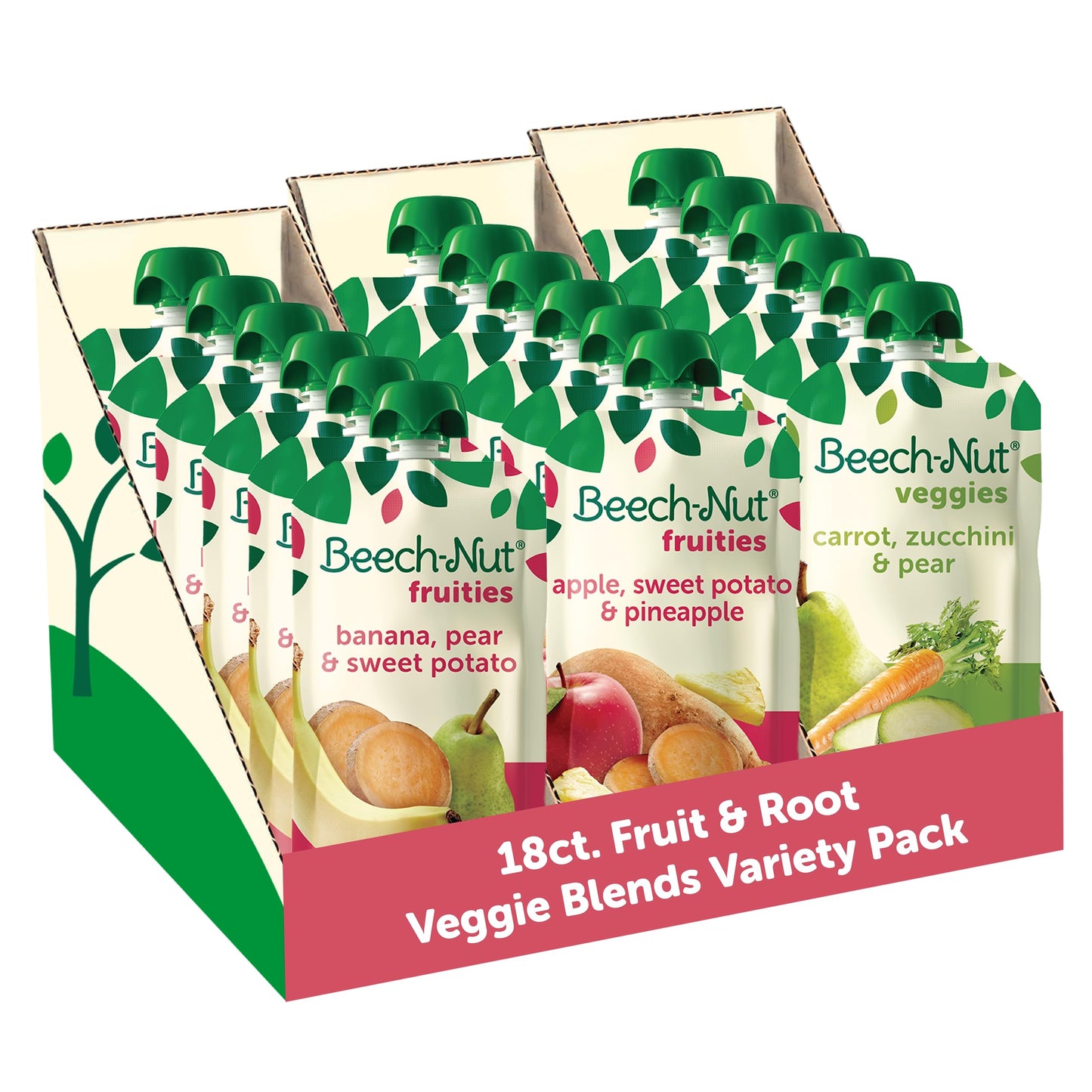 Beech-Nut Baby Food Pouches Variety Pack, Veggie Purees, 3.5 oz (18 Pack)