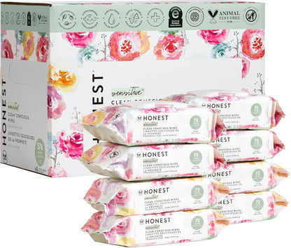 The Honest Company Clean Conscious Unscented Wipes | Over 99% Water, Compostable, Plant-Based, Baby Wipes | Hypoallergenic for Sensitive Skin, EWG Verified | Rose Blossom, 576 Count