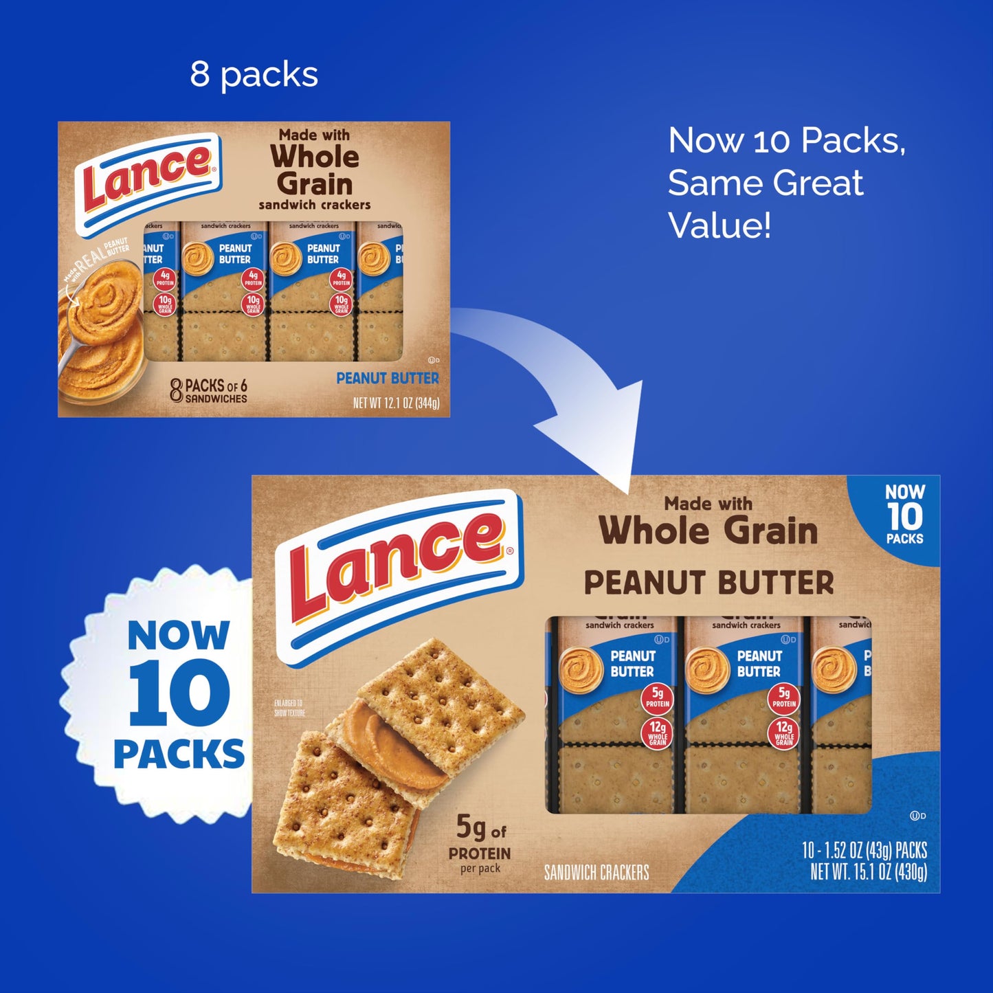 Lance Sandwich Crackers, Captain's Wafer Grilled Cheese, 10 Individual Packs, 6 Sandwiches Each