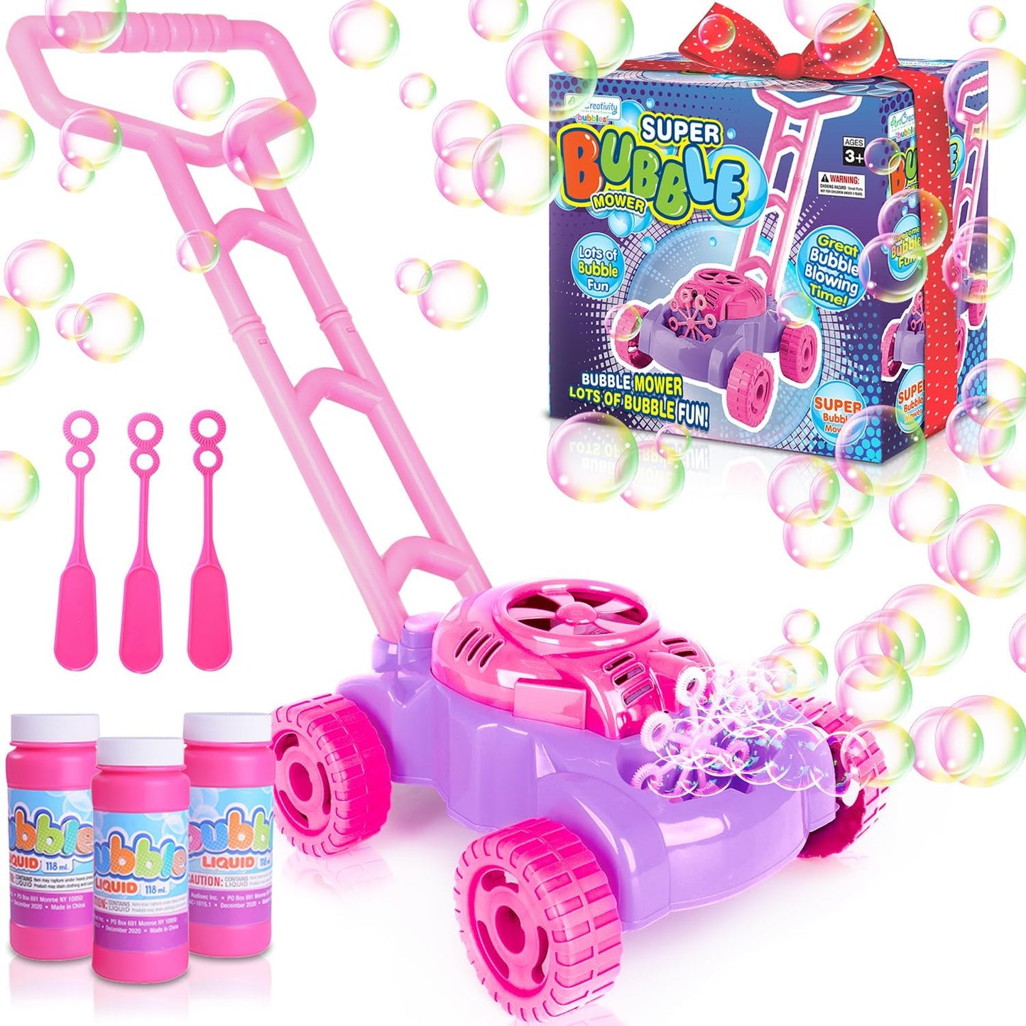 ArtCreativity Bubble Lawn Mower for Toddlers 1-3, Kids Bubble Blower Machine, Outdoor Push Gardening Summer Toys for Kids Age 1 2 3 4 5, Christmas Xmas Birthday Gifts Toys for Preschool Baby Girls