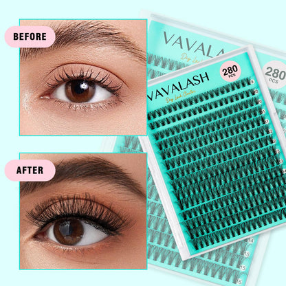 VAVALASH DIY Lash Extension Kit 280 Clusters Individual Lashes Kit 30D 40D 0.07D-10-16mm Lash Clusters, Lash Bond and Seal, Lash Tweezer for DIY Eyelash Extension at Home（Kit-30D+40D-0.07D-10-16MIX）