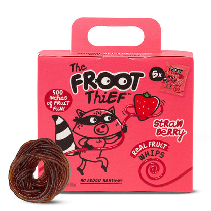 The FROOT Thief Real Fruit Snack Whips Strawberry Flavor, Nut Free, 100% Natural, Gluten-Free, Non-GMO, No Artificial Colors or Flavors, Pack of 5