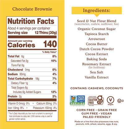 Simple Mills, Chocolate Brownie Cookies Thins, 4.25 Ounce