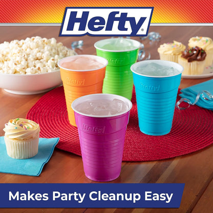 Hefty Party On Disposable Plastic Cups, Assorted, 16 Ounce, 100 Count