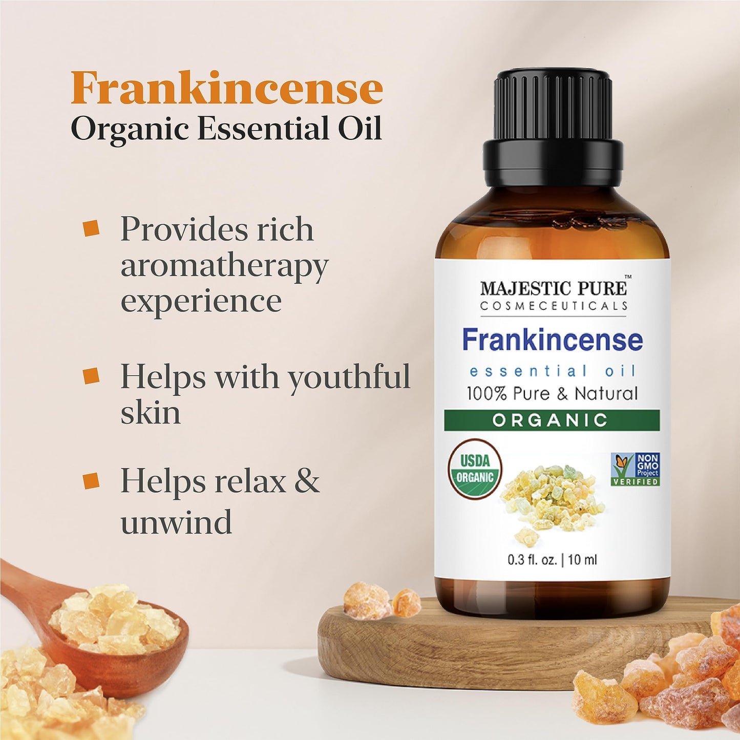 Majestic Pure Frankincense USDA Organic Essential Oil | 100% Organic and Premium Quality Oil for Skincare, Aromatherapy | 1 fl oz