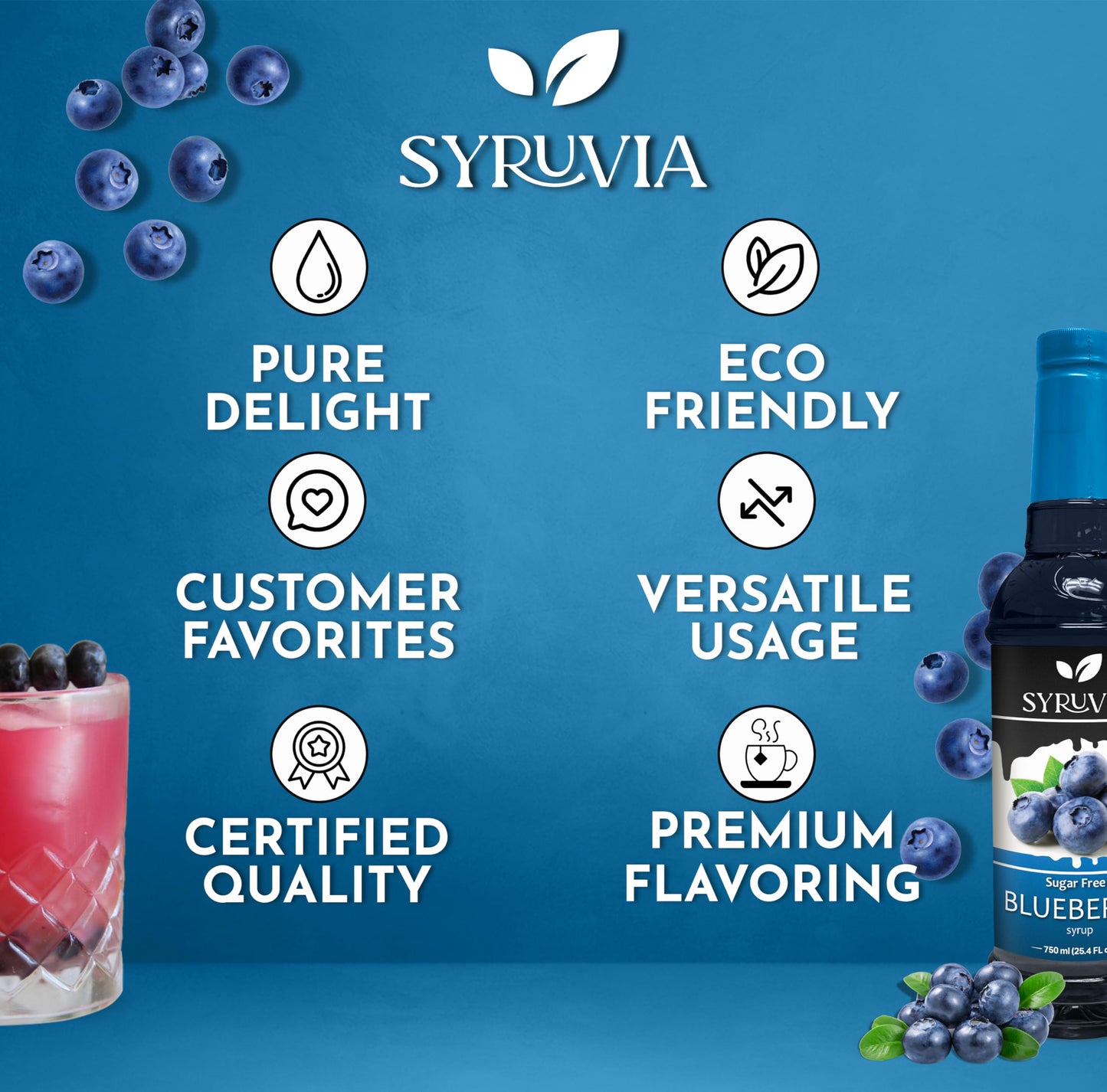 Syruvia Sugar-Free Lavender Syrup (25.4 fl oz) - Delicate Floral Bliss with Zero Added Sugar – Kosher, Gluten-Free, Perfect for Enhancing Beverages, Desserts, and Culinary Creations