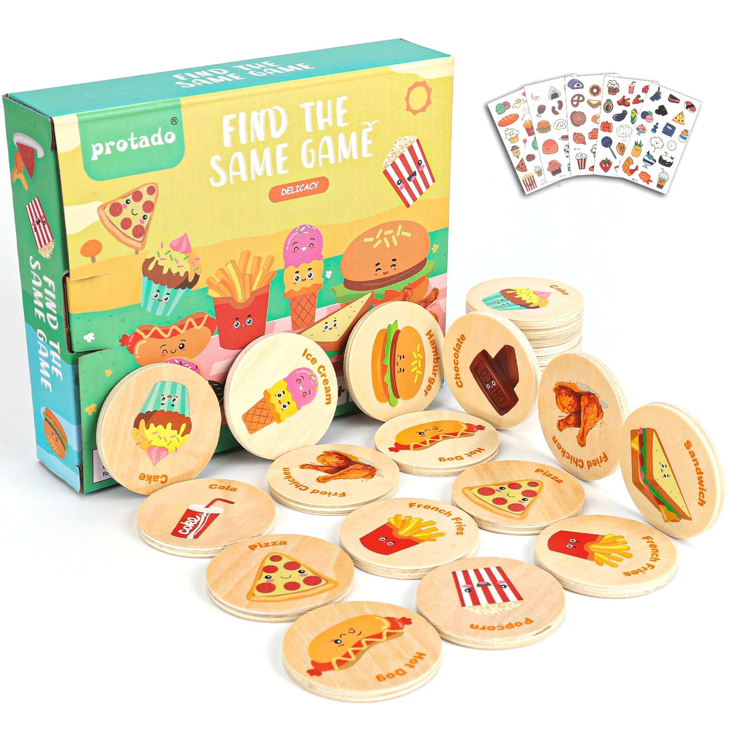 Wooden Match Memory Game for Kids, 24Pc Memory Matching Cards with 5Pc Tattoo Stickers, Educational Memory Matching Game for Pre-Kindergarten Early Learning Development Kids-Dinosaur