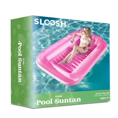 Sloosh Inflatable Tanning Pool Lounge Float, 70" x 46" Suntan Tub Raft Floatie, Tanning Pool with Pillow, Personal Pool Lounger for Adult Summer Water Party, L-Blue