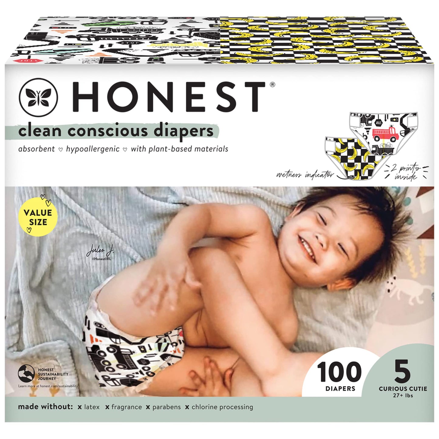 The Honest Company Clean Conscious Diapers | Plant-Based, Sustainable | Above It All + Pandas | Club Box, Size Newborn, 72 Count