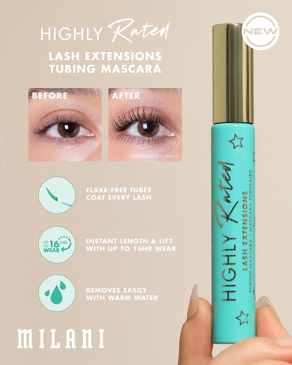 Milani Highly Rated Lash Extensions Tubing Mascara for Added Length and Lift - Black - As Seen on Tik Tok