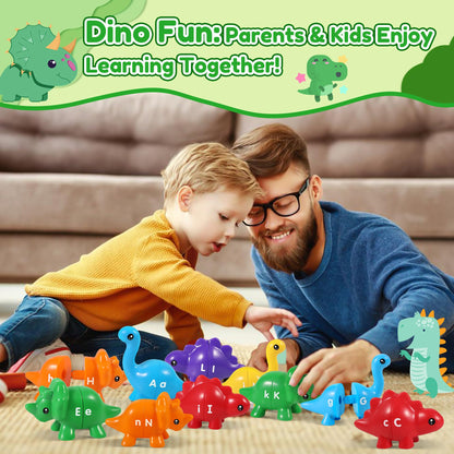 ABC Alphabet Dinosaurs Matching Learning Toy for Kids 2-4 3-5, 26PCS Montessori Double-Sided Dinosaur Toys Match Letter, Fine Motor Toys, Preschool Educational Learning Toys for Kid Toddlers