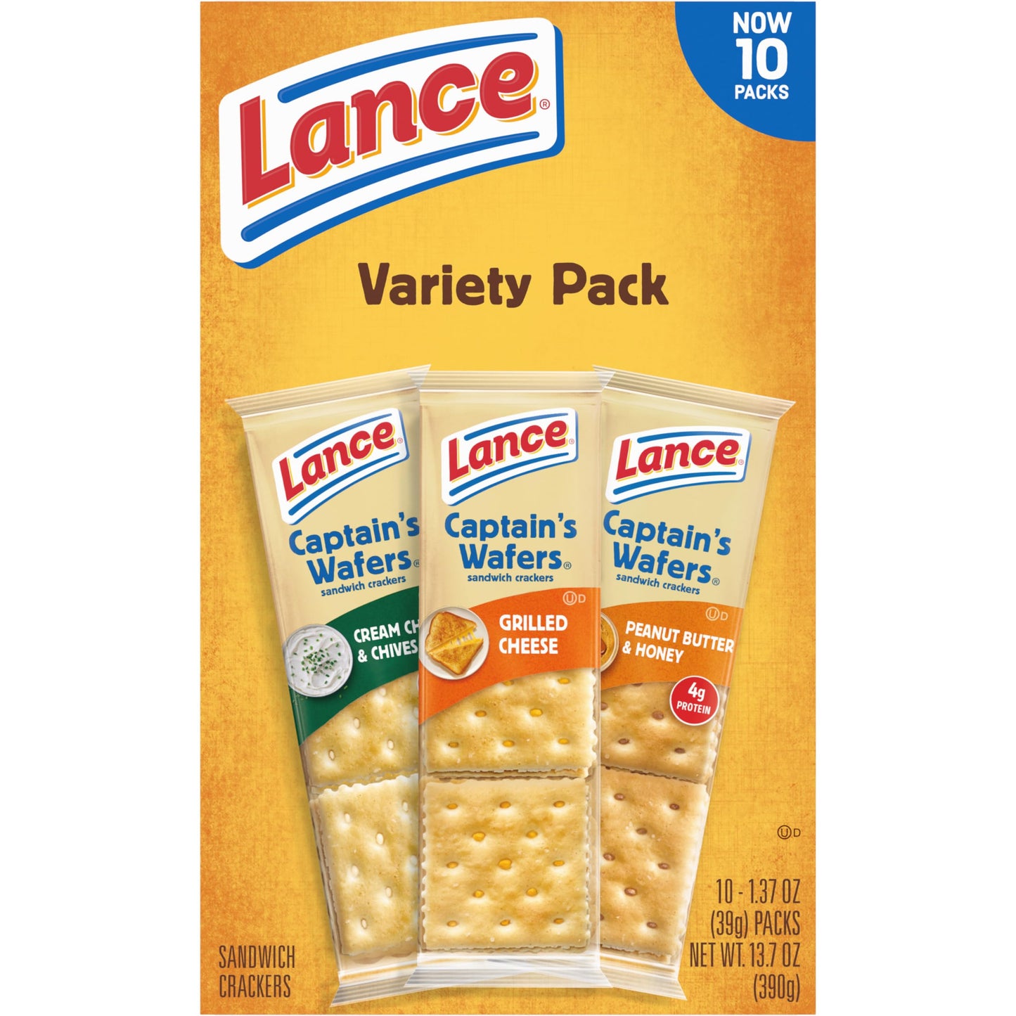 Lance Sandwich Crackers, Captain's Wafer Grilled Cheese, 10 Individual Packs, 6 Sandwiches Each