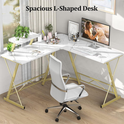 Mr IRONSTONE L Shaped Desk Computer Corner Desk, Home Gaming Desk, Office Writing Workstation with Large Monitor Stand, Easy to Assemble (White,51 Inch)