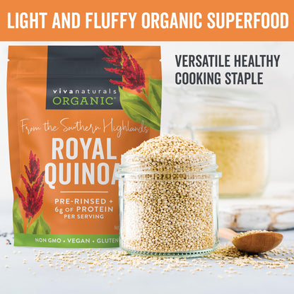 Viva Naturals Organic Quinoa, 64 oz (4 lb) - Plant Based Protein, Fiber and Iron - Pre-Washed Whole Grain Rice and Pasta Substitute for Quinoa Salad - USDA Organic, Gluten Free, Vegan, Non-GMO and Kosher