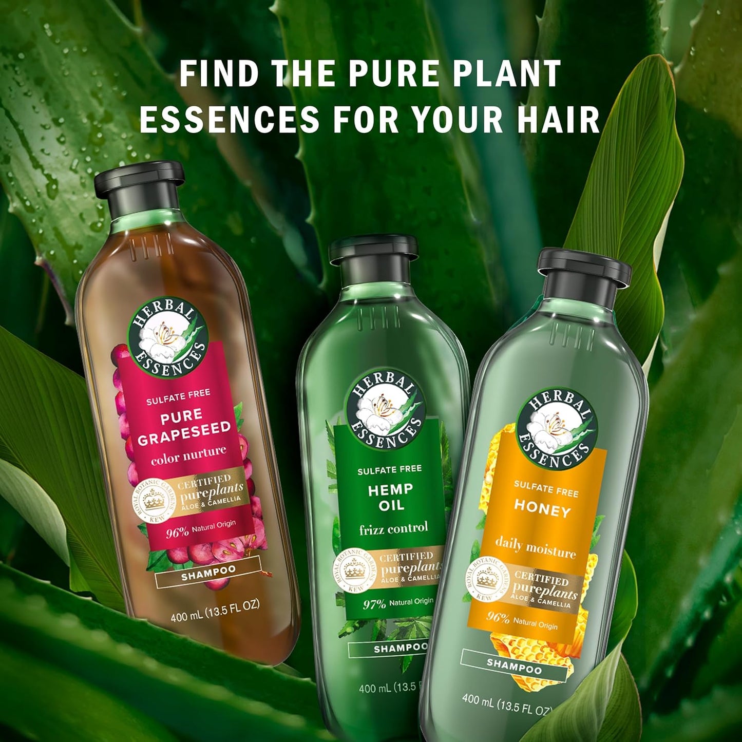 Herbal Essences Hemp Oil Sulfate Free Conditioner, Frizz Control, 13.5 Fl Oz, with Certified Camellia Oil and Aloe Vera, For All Hair Types, Especially Frizzy Hair