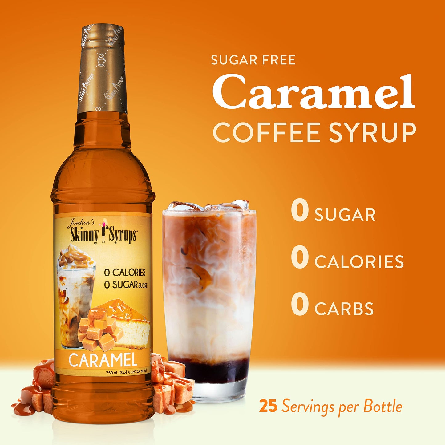 Jordan's Skinny Syrups Sugar Free Coffee Syrup, Vanilla Flavor Drink Mix, Zero Calorie Flavoring for Chai Latte, Protein Shake, Food and More, Gluten Free, Keto Friendly, 25.4 Fl Oz, 2 Pack