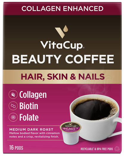 VitaCup Mushroom Coffee Pods - Boost Focus & Immunity with Lions Mane, Chaga, Vitamins, for Memory & Clarity, Recyclable K-Cup Pods, 16 Ct