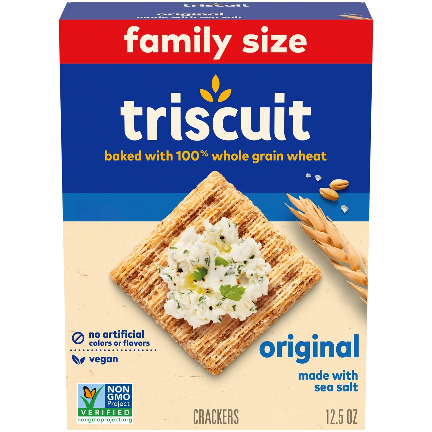 Triscuit Original Whole Grain Wheat Crackers, Vegan Crackers, Family Size, 12.5 oz