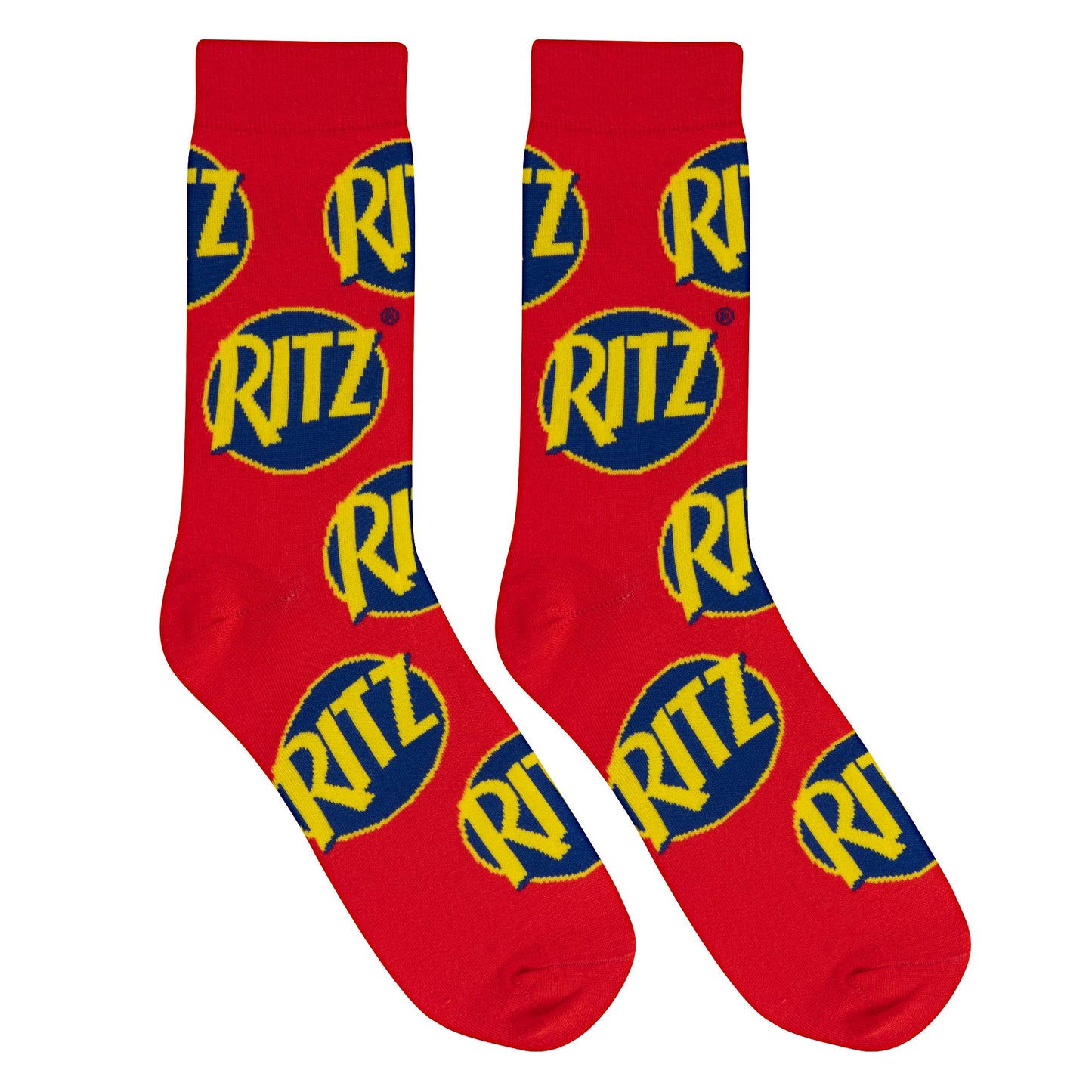 Crazy Socks for Men, Ritz Cracker, Funny Snack Food Novelty Print, Crew, Large