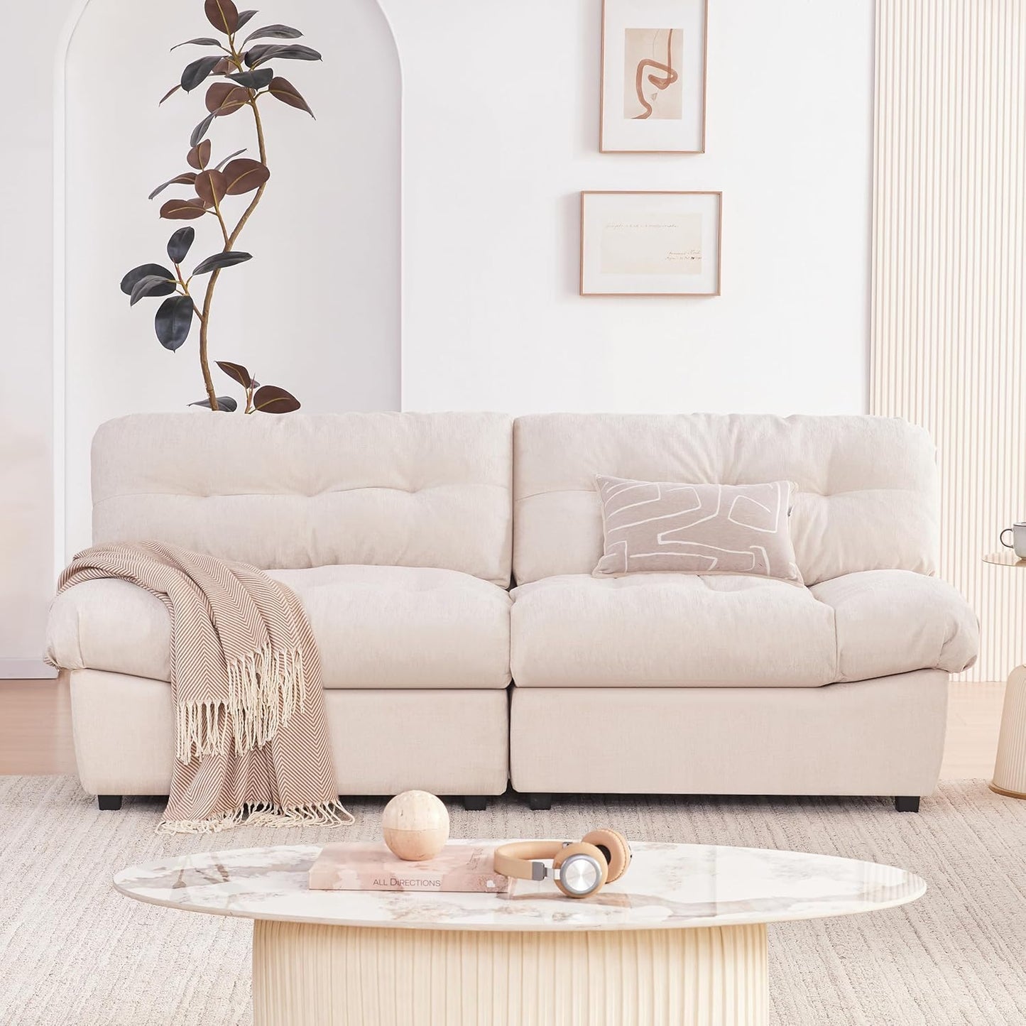 80" Chenille Cloud Deep Seat Overstuffed Couches for Living Room, Cozy Comfy Cloud Sofa with Solid Wood Frame, Modern Loveseat Sofa Couch for Small Spaces, Pillow-Designed Armrest Couch, Beige