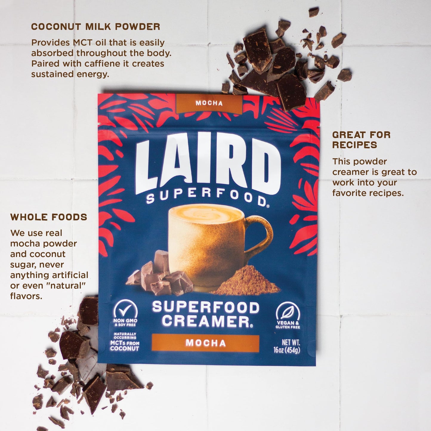 Laird Superfood Non-Dairy Superfood Creamer - Coconut Powder Coffee Creamer - Sweet & Creamy - Gluten Free, Non-GMO, Vegan - 16 oz. Bag, Pack of 1