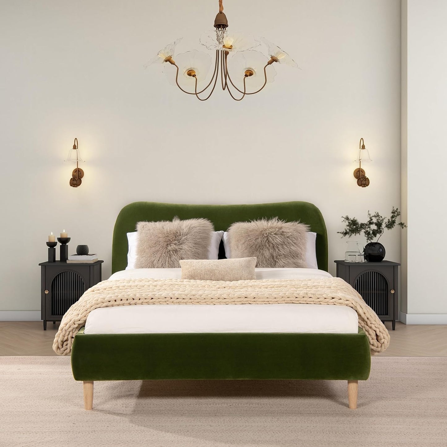 Jennifer Taylor Home Roman Curved Headboard Performance Velvet Upholstered Modern Platform Bed Frame