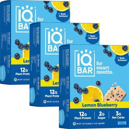 IQBAR Brain and Body Plant Protein Bars - Almond Butter Chip - 12 Count, Low Carb, High Fiber, Gluten Free, Vegan Snacks - Low Sugar Keto Energy Bars