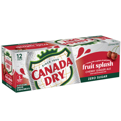 Canada Dry Fruit Splash Cherry Ginger Ale Zero Sugar Soda, 12 fl oz cans, 12 pack