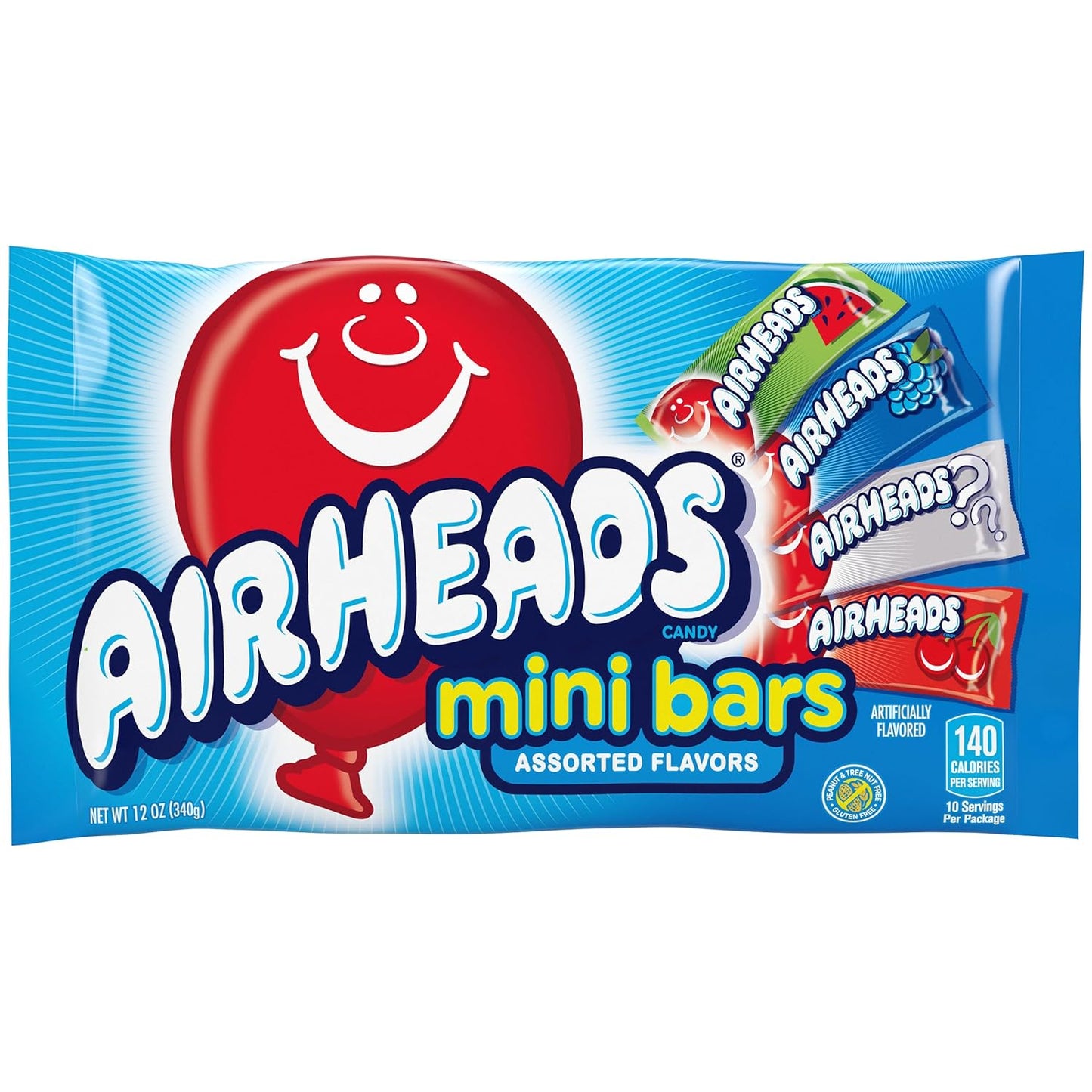 Airheads Mini Bars, Halloween Trick or Treat Candy Variety Bag, Individually Wrapped Bulk Candy for Adults & Kids, Party, Non-Melting, 12 oz Bag