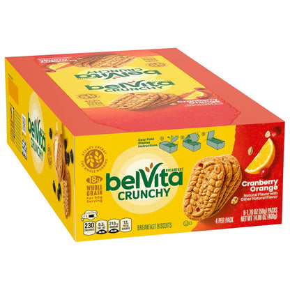 belVita Cranberry Orange Breakfast Biscuits, 8 Packs (4 Biscuits Per Pack)