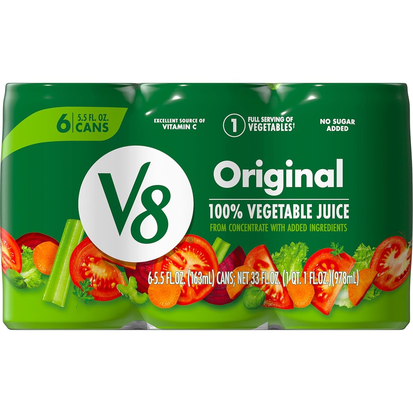 V8 Original 100% Vegetable Juice, 5.5 fl oz Can (6 Pack)