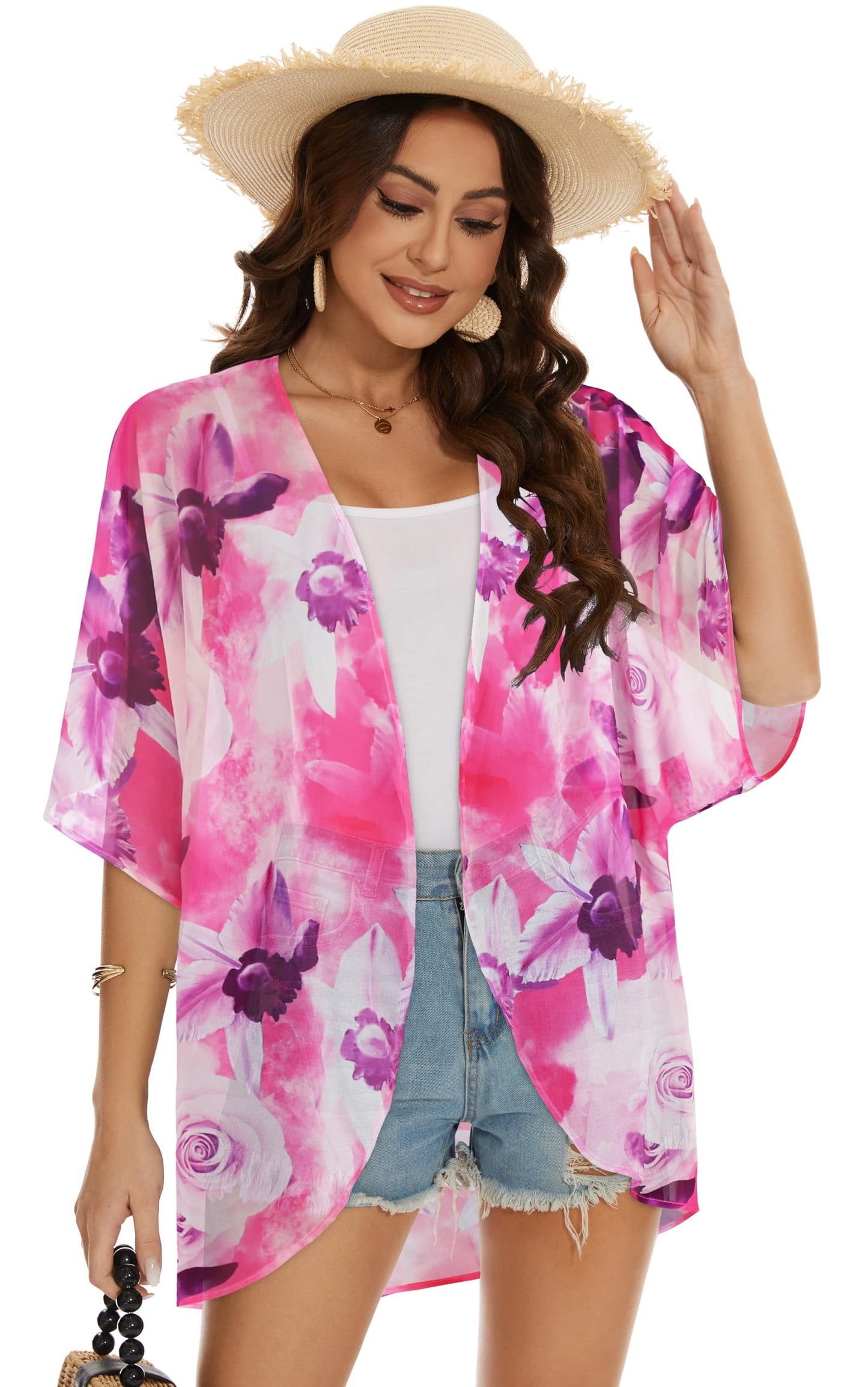 Womens Kimono Beach Cover Up Chiffon Cardigan Floral Tops Loose Capes