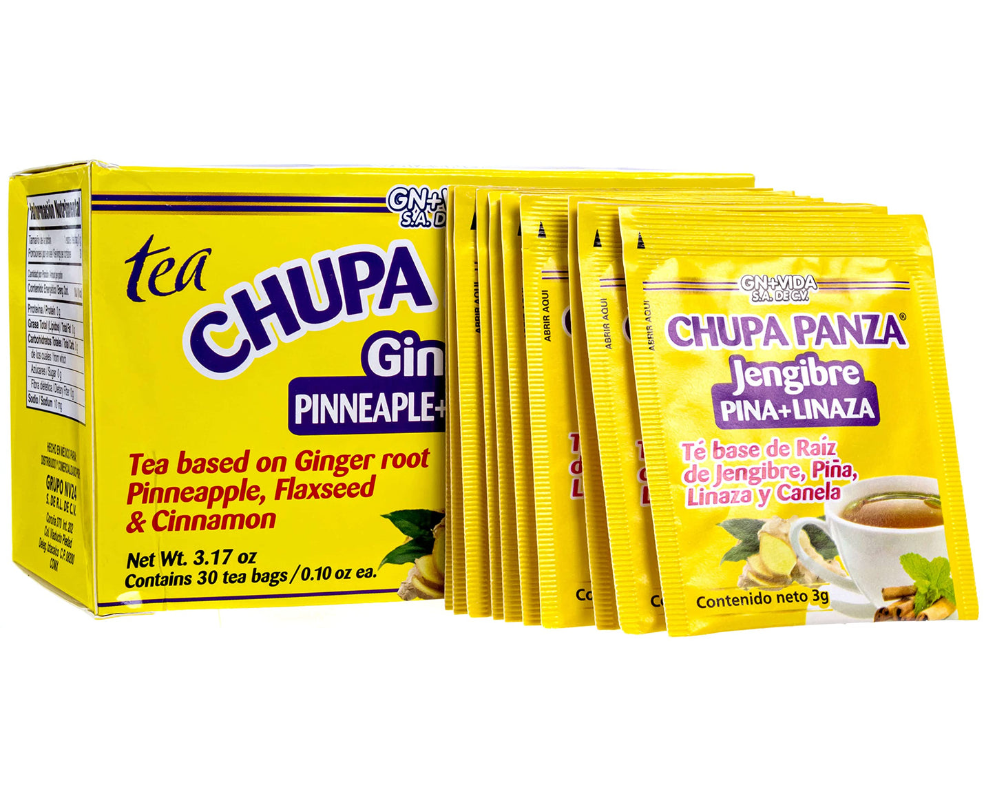 Tea CHUPA Panza, Tea Based ONGINGER Root, PINNEAPPLE, Flaxseed & Cinnamon (30 Tea Bags/0.10 oz Each)