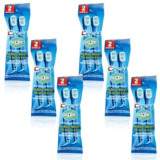 Crest Scope | Mini Brushes-Disposable Toothbrushes with Toothpaste and Pick for Work or Travel (12count, 6 pack (12 brushes))