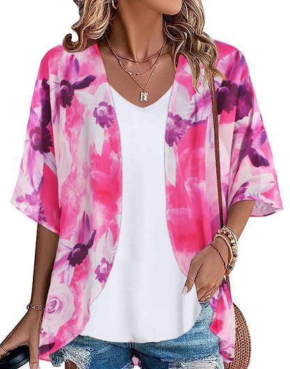 Womens Kimono Beach Cover Up Chiffon Cardigan Floral Tops Loose Capes