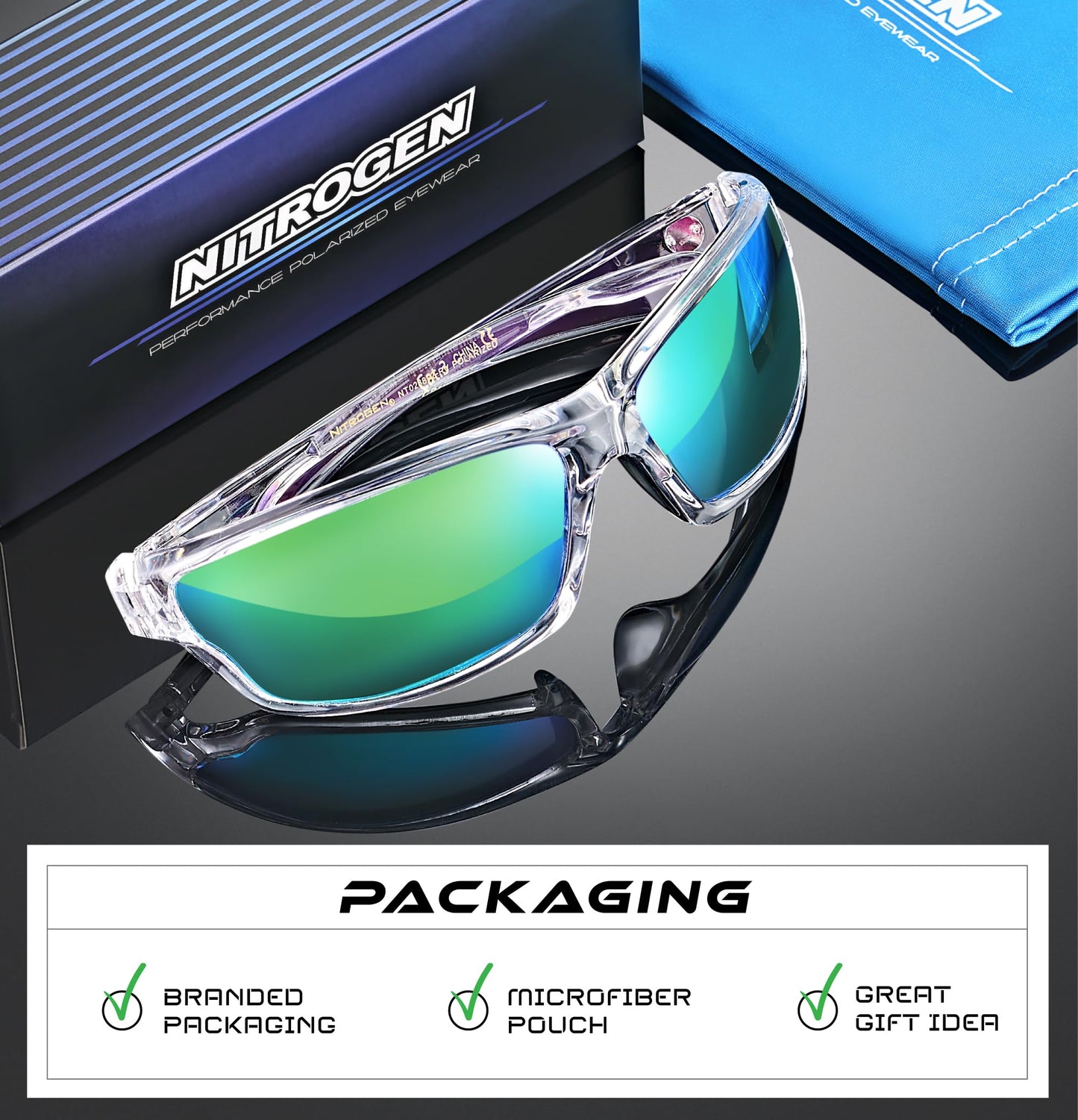 Nitrogen Polarized Wrap Around Sport Sunglasses for Men Women UV400 Protection Sun Glasses