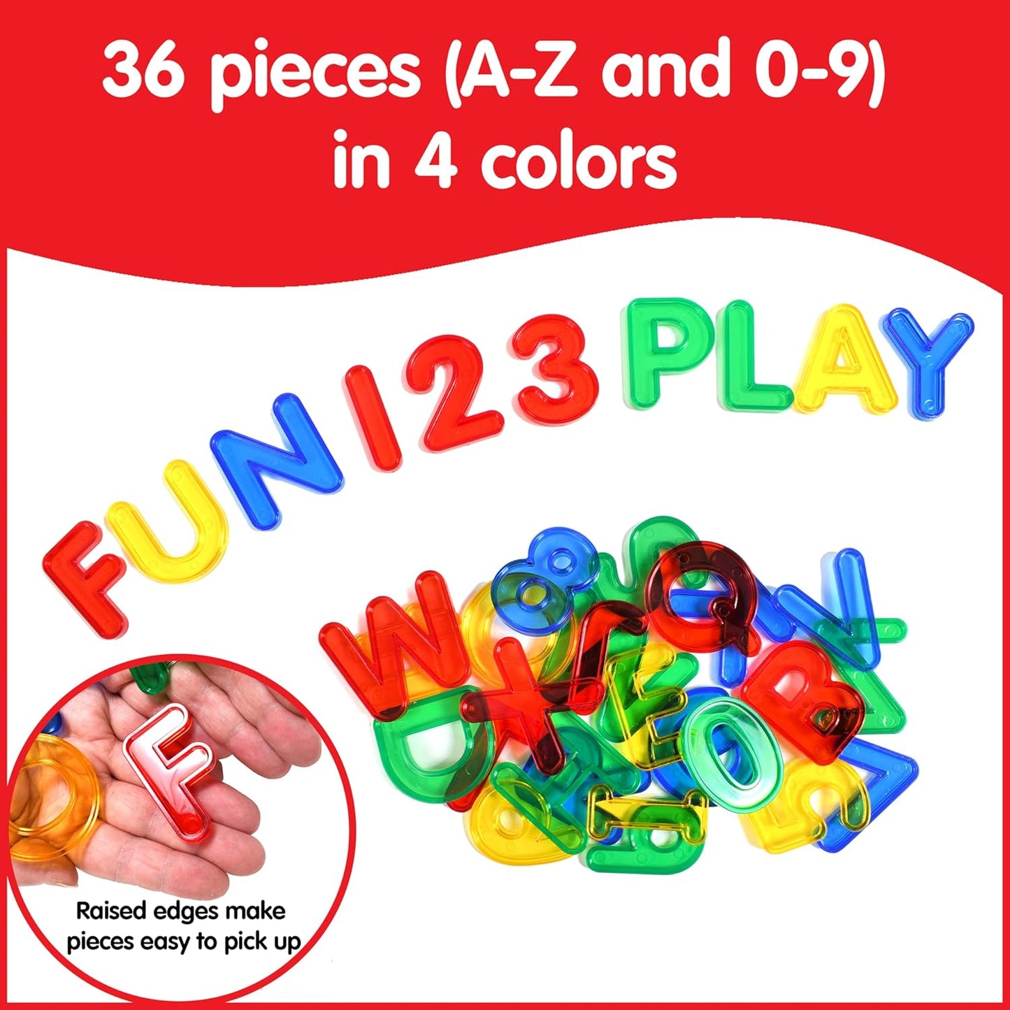 edxeducation Transparent Letters and Numbers - Mini Jar - Colorful, Plastic Letters and Numbers - Light Box Accessory - Sensory Play - Practice Counting and Spelling